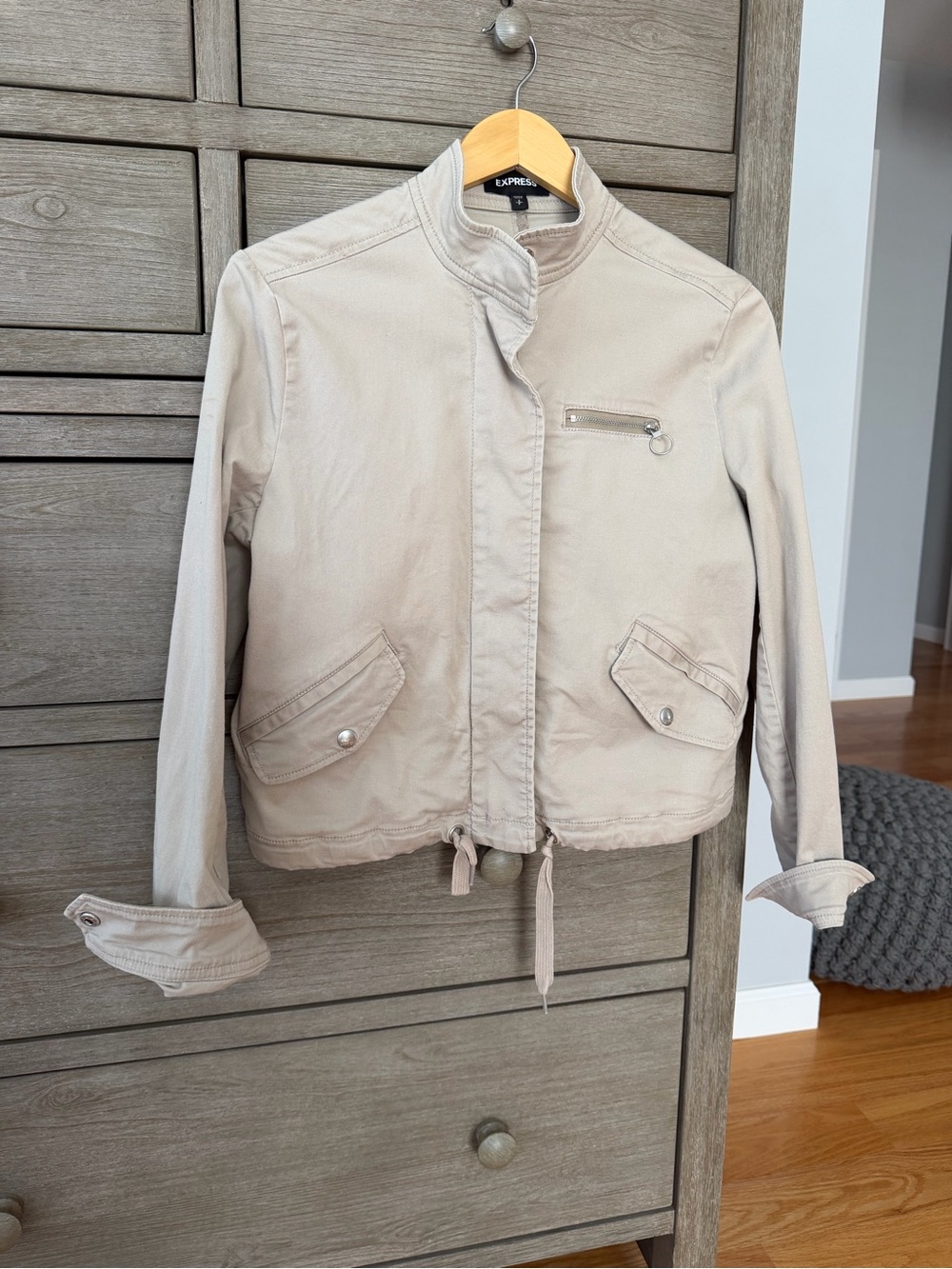 Express Khaki Drawstring/Cropped Canvas Jacket! Excellent Condition!